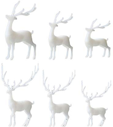 HEALLILY 6pcs Miniature Reindeer Fairy Garden Deer Figurines 3D Resin Fillers Plastic Desktop Ornament Birthday Easter Party Favor Goody Bag Filler Gift(White Random Style)