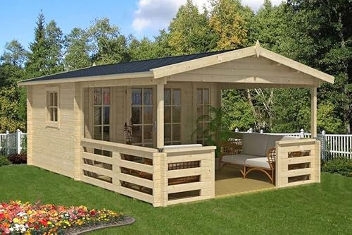 Alpholz Gartenhaus Lappland-40 B Gartenhaus aus Holz, Holzhaus mit 40 mm Wandstärke inklusive Terrasse, Blockbohlenhaus mit Montagematerial