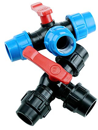 TF PE 3 Wege Schlauchtülle Wasserschlauch Verbindungsstück Gartenschlauch Schnellkupplung Verbinder mit Ventil - 20mm/25mm/32mm/40mm/50mm Stahlkern