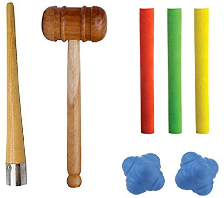 Kalindri Sports Speed Cricket Combo - Cricket Bat Wooden Mallet Hammer and One Cone Set (Grip Color and Design May Vary) and Two Reaction Ball for Practice