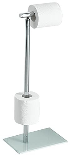 Toilettenpapierhalter Freistehend, Stand Toilettenpapierhalter 2 in 1 Glänzend Edelstahl mit Toilettenpapier Ersatzrollenhalter für 2 Ersatzrollen, Platzsparend, 22x14.5x17.5 Cm, Glänzend,Weiß