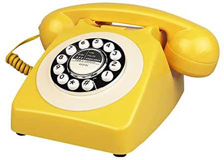 Benotek Retro Landline Phone, Yellow Old Fashion Vintage Telephone with Push Dial Keypad Single Line Antique Corded Phones for Home Office Hotel Decor, Home Gift for Seniors