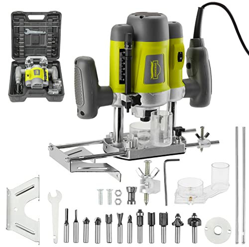 Fresatrice Verticale 1200 W per Legno con,16000-30000 RPM DEWINNER, Fresatrice per Legno Multifunzionale con Set di 12 frese,6 Velocità, Regolazione Della Profondità Della Fresa