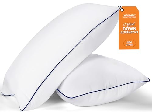 MZOIMZO Almohadas de cama para dormir, tamaño King, juego de 2, calidad de hotel refrescante con relleno alternativo de plumón suave premium para personas que duermen de espalda, estómago o de lado