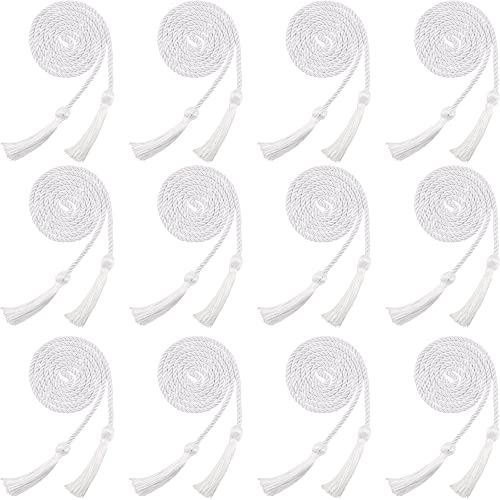Cagemoga 12 Pieces Graduation Honor Cord Braided Honor Cord with Tassel Graduation Decoration Braided Cords for Graduation Students Grad Days and Graduates Photography (White)