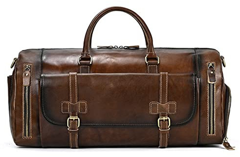 Klassische Sporttasche für Männer Frauen, Herren Sport Gym Duffel Tasche Reise Duffle Weekender Overacht Tasche Echtes Leder Holdall Satchel Tasche Tasche Gepäck Handtasche Fitness Wochenendtasche Gep