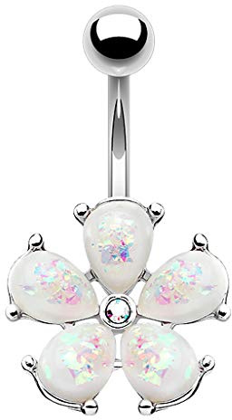 Piercingfaktor Bauchnabelpiercing Chirurgenstahl Bauch Bauchnabel Piercing Banane Stecker Anhänger Tribal Vintage Blütenblätter mit Opal Steinen Silber