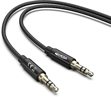 JAMEGA - 0,5m Aux Kabel 3.5mm Audio Kabel - Klinke Stereo 3.5mm Nylon Klinkenkabel für Kopfhörer, Lautsprecher, MP3 Player, Auto, TV, Soundbar, Heim/KFZ Stereoanlagen, Handy uvm. – Schwarz
