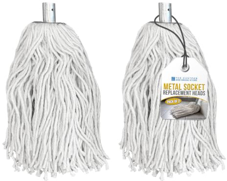 PY.16 Lot de 2 têtes de balai à franges en coton pur avec douille galvanisée – Très résistantes pour un nettoyage complet du sol