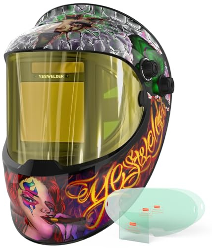 YESWELDER Schweißhelm mit automatischer Verdunkelung und Seitenansicht, 180°-Panoramablick, 1/1/1/1 solarbetriebene Schweißerhaube, breiter Schatten, 3/5-9/9-13 Schweißermaske für WIG MIG ARC CUT und