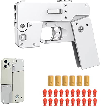 Klappbares Handy Spielzeugpistole, Schaumstoff-Blaster Pistole - Halbautomatische Repetierpistole mit 6-Korn-Gehäusen und 20-Korn-Sprengköpfen, für Jungen ab 6 Jahren-Weiß