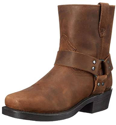 Botas de vaquero vintage para hombre, punta cuadrada con cremallera lateral, arnés para hombre, botas de cuero para motocicleta