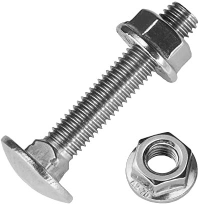 Techtanium® Schlossschrauben M5 x 16/16 mm mit Flanschmuttern M5 aus Edelstahl A2 (50 Stück) | Flachrundkopfschrauben | Sechskantmuttern mit Flansch | DIN 603 & DIN 6923