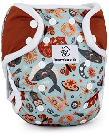 bamboolik|DUO | Überhose Muster | Druckknöpfe|Himmlische Tiere + Braun|wiederverwendbar|MADE IN EU|waschbar|Stoffwindeln|Umweltfreundlich|Baby|Nachtwindeln|atmungsaktiv|sanft