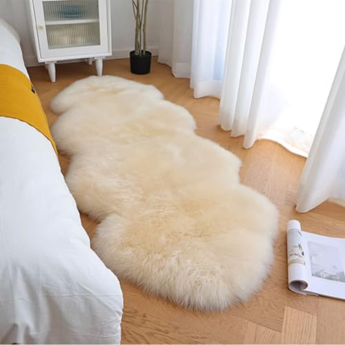 WL&ALLEN Genuine Thick and Lush 3 Inch Pile Luxury Australian Sheepskin Wool Area Rug | Large Single & Half Pelt 2'6 x 5', Ivory White