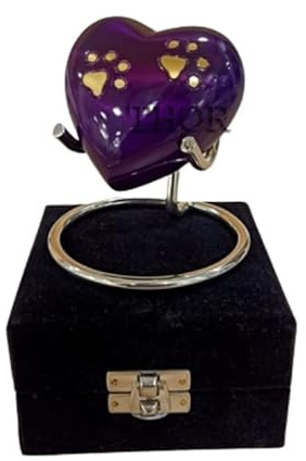THOR INSTRUMENTS Urne funéraire en forme de cœur violet - Petite urne funéraire de 7,6 cm cubes - Avec support et boîte