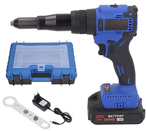Bürstenloses Niet Werkzeug | 100-240VAC Input, 3,2/4,0/4,8mm Niet Kapazität, Automatisches Nieten-elektrisches Werkzeug mit 20V 2000mAh und LED-Licht | 100% Zuverlässig