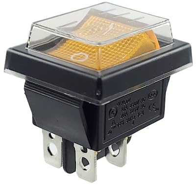 Kippschalter gelb Ein-Aus mit wasserdichter Abdeckung, Geräteschalter DPDT, 4-polig 250V 16A Wippschalter beleuchtet