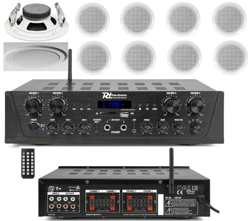PROSTORE ITALY IMPIANTO AUDIO FILODIFFUSIONE BLUETOOTH TELECOMANDO CASSE TONDE DA CONTROSOFFITTO (8 CASSE)