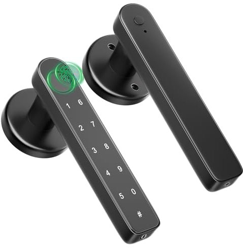HEIXSMT Fingerprint Door Knob Biometric Door Lock with Code Keyless Entry Door Handle for Bedroom Home Hotel Office Apartment Black