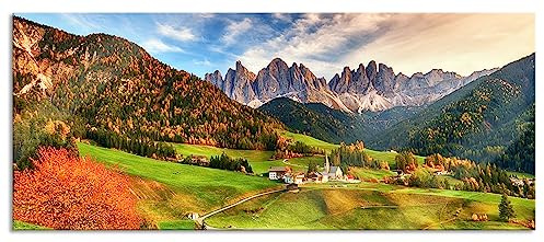 Pixxprint Glasbild Panorama, Wandbild aus Echtglas, Herbstliche Landschaft in den Dolomiten, 100x40 cm, inkl. Aufhängung und Abstandshalter