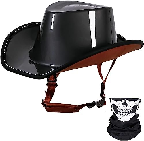 Retro-Motorrad-Halbhelm, DOT-Geprüft, Sommer, Damen, Herren, Western-Cowboy-Hut, Jethelm Mit Schnellverschluss-Schnalle Und Futter A,M(57-58cm)