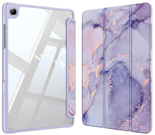 Fintie Hybrid Hülle für Samsung Galaxy Tab A9 Plus 11 Zoll 2023 - Stoßfeste Schutzhülle mit Transparenter Hartschale auf der Rückseite für Tablet A9+ SM-X210/X216/X218, Lila Marmor