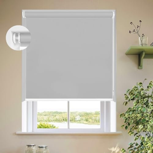 Verdunkelungsrollo Klemmfix 30 x 150 cm Blickdicht und Sonnenschutz Fensterrollo Klemmrollo Inkl Montage-Teile, für Büro, Badezimmer, Hellgrau