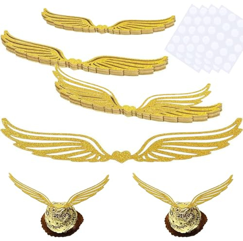 Eowppue 100 Stück Witcher Gold Wings Schokoladen-Topper, Hohle Flügel Cupcake-Topper für Wizard-Themenparty, Geburtstag, Baby-Dusche, Hochzeit, Schule, Halloween-Dekoration