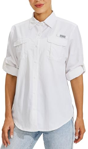 WILLIT Camicia da donna per escursioni UPF 50+ Maglietta UV a maniche lunghe Camicia funzionale Safari Pesca SPF ad asciugatura rapida per escursioni outdoor, bianco, L