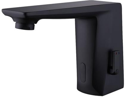 XJTNLB Wasserhahn mit Sensor Batterie Einhebelmischer Infrarot Sensor Wasserhahn mit Einstellbarem Temperaturbegrenzer Mischbatterie Waschbecken,Schwarz