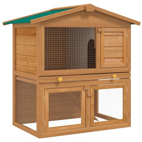 BAZZI Kaninchenstall mit 3 Türen, Hasenstall in Braun, Freigehege für Kaninchen und Meerschweinchen, Hasenhaus, Kleintierhaus, Hamsterkäfig, Aus Holz