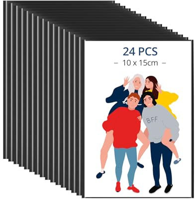 QWORK® 24er-Set magnetische Bilderrahmen für 10 x 15 cm Fotos, wasserdicht und staubdicht, Schwarz, für Kühlschrank, Büro und Metallschrank