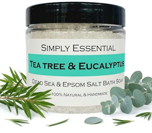 Simply Essential Tea Tree & Eucalyptus Dead Sea & Epsom Bath Salts 225g | Natural Salts and Essential oil, refreshing body & foot soak formula to soothe tired feet and muscles.