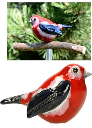 Midene Gartenstecker Keramik Handgefertigt - Gartendeko für Draußen Wetterfest - Garten Deko Keramik - Vogel Gartenfiguren & Gartenstatuen - Rotkehlchen