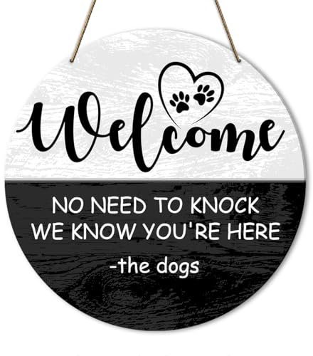Apdyo Welcome Dog Home Decor, Funny Dog Signs for Home Decor, Welcome Sign for Front Door, We Know You're Here, Gifts for Dog Lover Dog Mom Dog Dad