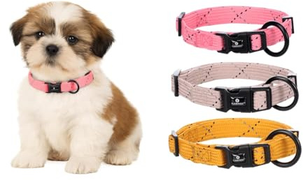 Hundehalsband – Puppy Dolly Rosa XS 20–35cm – verstellbar – reflektierend – Nylon – für Welpen – Flamingo