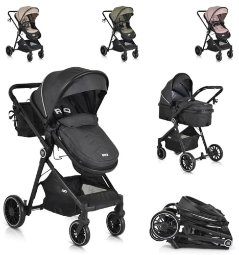 Moni Kombikinderwagen 2 in 1 Rio 22 kg umbaubar Fußabdeckung klappbar Korb Gurt, Farbe:schwarz