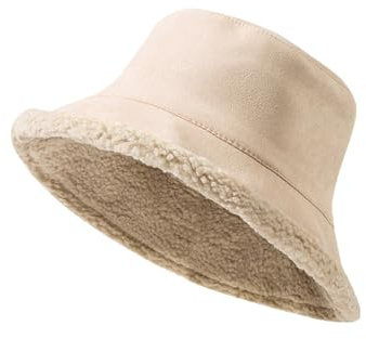 YAMEE Fischerhut Damen Reversible Warme Lässiger, Bucket Hat Elegant in Weicher Veloursleder, Anglerhut Winter Flauschige Plüsch, Unisex Wintermütze für Outdoor Wandern Reisen