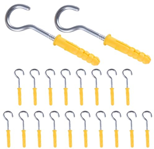 TIOMIOSEA 20 Stück M5 Schraubhaken 65.6 mm,hakenschraube Groß, Deckenhaken Haken zum Schrauben mit Expansionsröhrchen, Wandhaken zum Schrauben, Cup Haken Schrauben, Zum Aufhängen von Schlüsseln