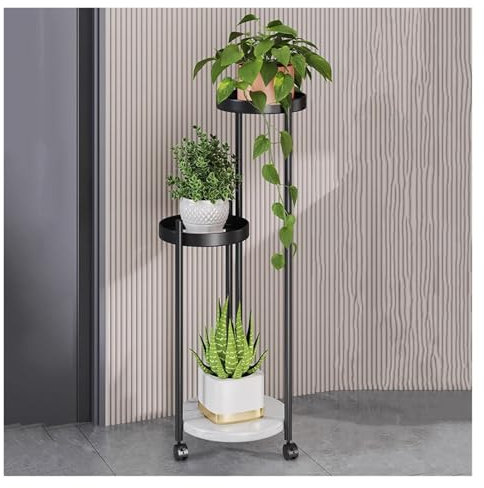 WIGSELBL Eck-Pflanzenständer, hoher Blumentopf-Präsentationsständer mit Rädern, für drinnen und draußen, Metall-Blumenregal, Leiter-Regal für Zuhause, Garten, Balkon, Dekoration (Nero)