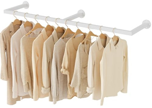 Yawinhe Industrieller Rohr Kleiderständer, 140cm Kleiderstangen Wandmontage, Abnehmbare Platzsparend Wand Kleiderstange, für Schlafzimmer, Weiß, mit 3 Basen, 1-Pack, SYJ140W-1