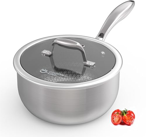 COOKER KING 3 Quart Stainless Steel Saucepan with Lid, Tri-Ply Ceramic Nonstick Pot, Metal Utensil Safe, Dishwasher & Oven Safe up to 900F, Induction Cookware for All Stovetops