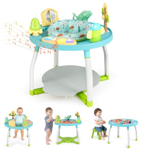 BABY JOY 5 in 1 Baby Activity Center, Baby Jumpers and Bouncers with Removable Toys, Lights & Music, 3 Adjustable Heights, Interactive Play Center for Toddlers Boys Girls 6-36 Months (Blue)
