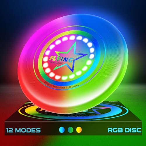 Anzmtosn Fliegende-Ring, LED-Flying-Disc-Spielzeug für Kinder Erwachsene, 7 Modi, leuchtet im Dunkeln, Fliegende-Ring, beleuchtetes, StrandGeschenk für den Außenbereich, Park, Garten, Camping