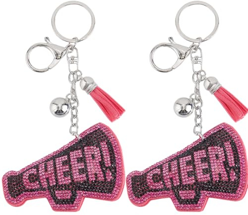 SOFPLATE 1 Box 2 Stück Cheerleading Schlüsselanhänger Große Rose Rot Inspiration Süße Cheerleading Megaphon Quaste Schlüsselringe Für Autoschlüssel Damen Geldbörsen Taschen Geschenke Partygeschenke Ho