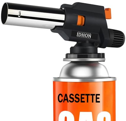 JDHON Soplete de Cocina, Soplete Gas Butano Recargable, Antorcha de Cocina con Cerradura de Seguridad y llama ajustable, para BBQ, Postres, Cocinando, Cámping, Soldadura(No Incluido Butano) (Negro-1)