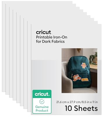 Cricut Papier Transfert Thermocollant Imprimable – 10 Feuilles – Format A4 – Imprimantes Jet d’Encre – Résistant à l’eau – Pour T-Shirts et Textiles Foncés – Compatible avec Cricut