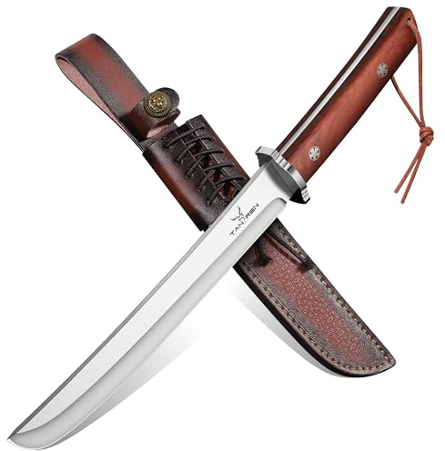 TAN REN Tanto Messer Mit Lederscheide, Tanto Messer Japan Full Tang D2 Stahl Klinge machete scharf echt, Bushcraft Messer für Camping Geschenk für Männer