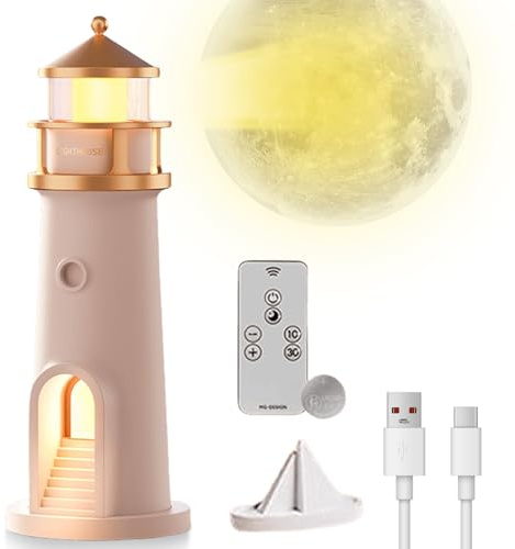 GOMETY Faro Decorativo Con Luce Faro Luna, Proiettore LED Con Telecomando, Lampada LED Per Natale, Regalo Di Compleanno